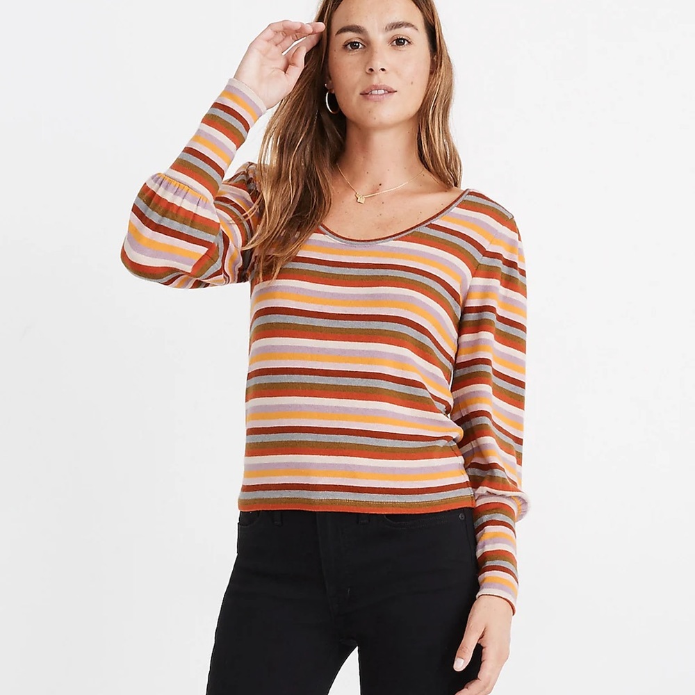 Madewell Striped Puff-Sleeve Scoopneck Top